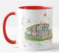 Vixar Caravan Static Holiday Home Watercolour Art Coloured Mug Cup Gift Birthday Work Office Christmas Tea Coffee (Red)