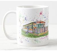 Vixar Caravan Static Holiday Home Watercolour Art Coloured Mug Cup Gift Birthday Work Office Christmas Tea Coffee (White)