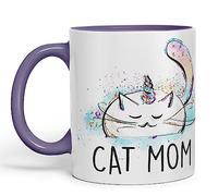Vixar Cat Mum Unicorn Kitten Ceramic 330 ml Coloured Mug Cup Gift Tea Coffee Christmas Office Home (Purple)