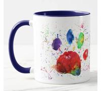 Vixar Cat Paw Pawprint Bridge cat Watercolour Art Coloured Mug Cup Gift Birthday Work Office Christmas Tea Coffee (Navy)