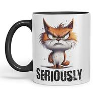 Vixar Cat Seriously kittten Joke sarkasm Sarcastic Ceramic Coloured Mug Cup for Tea Coffee Hot Brew 330ml 11Oz Gift (Black)
