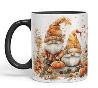 Vixar Ceramic Mug with Autumn Gnomes and Pumpkins Gnome Ceramic Coloured Mug Cup 330ml 11Oz (Black)