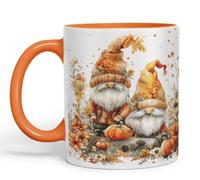 Vixar Ceramic Mug with Autumn Gnomes and Pumpkins Gnome Ceramic Coloured Mug Cup 330ml 11Oz (Orange)
