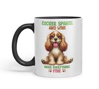 Vixar Cocker Spaniel and Wine Make Everything Fine Dog Mug - Coloured Ceramic Mug Cup Gift, 11oz (Black)