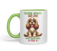 Vixar Cocker Spaniel and Wine Make Everything Fine Dog Mug - Coloured Ceramic Mug Cup Gift, 11oz (Light Green)