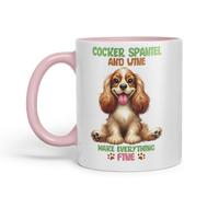 Vixar Cocker Spaniel and Wine Make Everything Fine Dog Mug - Coloured Ceramic Mug Cup Gift, 11oz (Pink)