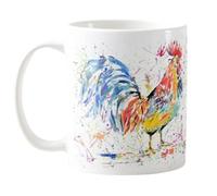 Vixar Cockerel Watercolour Rainbow Hen Art Farm Animal Coloured Mug Cup, Gift, Birthday, Work, Office, Christmas Tea Coffee (White)