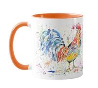 Vixar Cockerel Watercolour Rainbow Hen Art Farm Animal Coloured Mug Cup, Gift, Birthday, Work, Office, Christmas Tea Coffee (Orange)