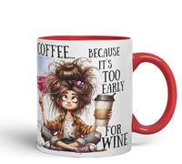 Vixar Coffee Because It’s Too Early for Wine Mug - Coloured Ceramic Mug Cup Gift, 11oz (Red)