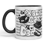 Vixar Crazy Cat Dad Ceramic Mug Coloured Mug Cup Gift Tea Coffee Father's Day Christmas (Black)