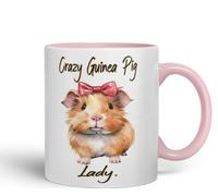 Vixar Crazy Guinea Pig Lady Joke sarkasm Sarcastic Ceramic Coloured Mug Cup for Tea Coffee Hot Brew 330ml 11Oz Gift (Pink)