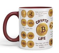 Vixar Crypto Life Crypto Currency Trading Ceramic Coloured Mug Cup for Tea Coffee Hot Brew 330ml 11Oz Gift (Maroon)
