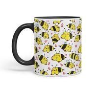 Vixar Cute Bee Breasts, Tits, Pattern Mug - Coloured Ceramic Mug Cup Gift, 11oz (Black)