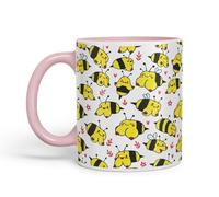 Vixar Cute Bee Breasts, Tits, Pattern Mug - Coloured Ceramic Mug Cup Gift, 11oz (Pink)