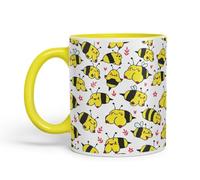 Vixar Cute Bee Breasts, Tits, Pattern Mug - Coloured Ceramic Mug Cup Gift, 11oz (Yellow)