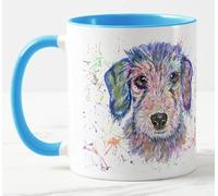 Vixar Dachshund Wire haired Sausage Tecle Dog Pet Watercolour Art Coloured Mug Cup Gift Birthday Work Office Christmas Tea Coffee (L Blue)