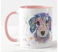 Vixar Dachshund Wire haired Sausage Tecle Dog Pet Watercolour Art Coloured Mug Cup Gift Birthday Work Office Christmas Tea Coffee (Pink)