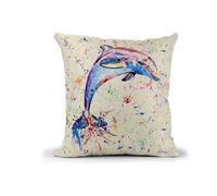 Vixar Dolphin Watercolour Rainbow Art Linnen Cushion With filling or cover only, 40x40cm, gift, christmas, Birthday (cover only)