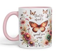 Vixar Don’t Be Afraid to Spread Your Wings Butterfly Coloured Mug Cup Floral Nature Inspirational Gift 11oz (Pink)