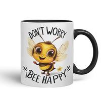Vixar Don’t Worry Bee Happy Bees Joke sarkasm Sarcastic Ceramic Coloured Mug Cup for Tea Coffee Hot Brew 330ml 11Oz Gift (Black)
