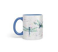 Vixar Dragonflies Dragonfly Insect Animals Watercolour Art Coloured Mug Cup Gift Birthday Work Office Tea Coffee (C Blue)
