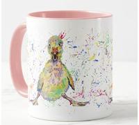 Vixar Ducklink Duck Baby Farm Animal Watercolour Rainbow Art Coloured Mug Cup, Gift, Birthday, Work, Office, Christmas Tea Coffee (Pink)