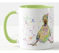 Vixar Ducklink Duck Baby Farm Animal Watercolour Rainbow Art Coloured Mug Cup, Gift, Birthday, Work, Office, Christmas Tea Coffee (L Green)