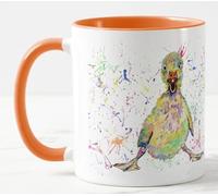 Vixar Ducklink Duck Baby Farm Animal Watercolour Rainbow Art Coloured Mug Cup, Gift, Birthday, Work, Office, Christmas Tea Coffee (Orange)