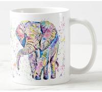 Vixar Elephant Forward Facing Adult Wild Animal Watercolour Art Coloured Mug Cup Gift Birthday Work Office Christmas Tea Coffee (White)