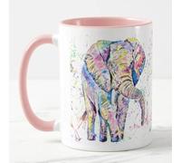 Vixar Elephant Forward Facing Adult Wild Animal Watercolour Art Coloured Mug Cup Gift Birthday Work Office Christmas Tea Coffee (Pink)