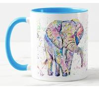Vixar Elephant Forward Facing Adult Wild Animal Watercolour Art Coloured Mug Cup Gift Birthday Work Office Christmas Tea Coffee (L Blue)