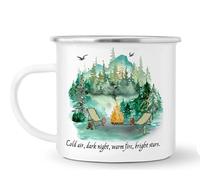 Vixar Enamel Mug Cup, is Ideal for Camping, Caravan, Fishing & Travel, in White with Silver Trim, 10oz, Coffee Tea, Gift, Christmas, Birthday Gift (Cold air, Dark Night, Warm fire)