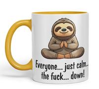 Vixar Everyone… just Calm… The f.. Down! Sloth Sarcastic Joke Ceramic Coloured Mug Cup for Tea Coffee Hot Brew 330ml 11 OZ (G Yellow)