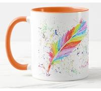 Vixar Feather Rainbow Feathers Appear Angels Near Watercolour Art Coloured Mug Cup Gift Birthday Work Office Christmas Tea Coffee (Orange)