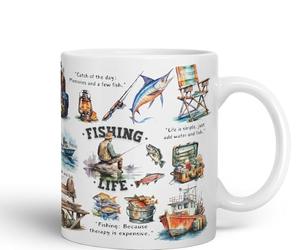 Vixar Fishing Life Fish Hobby Ceramic Coloured Mug Cup for Tea Coffee Hot Brew 330ml 11Oz Gift (White)