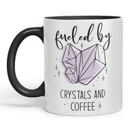 Vixar Fueled by Crystals Sugar and Coffee Sarcastic Joke Ceramic Coloured Mug Cup for Tea Coffee Hot Brew 330ml 11Oz (Black)