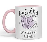 Vixar Fueled by Crystals Sugar and Coffee Sarcastic Joke Ceramic Coloured Mug Cup for Tea Coffee Hot Brew 330ml 11Oz (Pink)