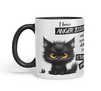 Vixar Funny Black Cat Anger Issues Sarcastic Mug - Coloured Ceramic Mug Cup Gift, 11oz (Black)