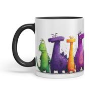 Vixar Funny Colourful Dino Friends Design - Cute Dinosaur Character Mug for Dino Lovers, Coloured Mug Cup Gift, 11oz (Black)