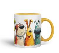 Vixar Funny Colourful Pet Dog Friends Design - Cute Dog Character Mug for Dog Lovers, Coloured Mug Cup Gift, 11oz (Gold Yellow)