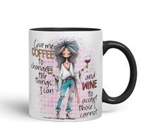 Vixar Give Me Coffee to Change The Things I Can and Wine to Accept Those I Cannot Coloured Mug Cup 11oz (Black)
