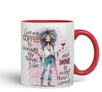 Vixar Give Me Coffee to Change The Things I Can and Wine to Accept Those I Cannot Coloured Mug Cup 11oz (Red)