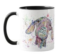 Vixar Goat Farm Animal Watercolour Rainbow Art Coloured Mug Cup, Gift, Birthday, Work, Office, Christmas Tea Coffee (Black)