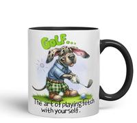 Vixar Golf … The Art of playingfetch with Your self, Joke sarkasm Ceramic Coloured Mug Cup for Tea Coffee Hot Brew 330ml 11Oz Gift (Black)