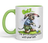Vixar Golf … The Art of playingfetch with Your self, Joke sarkasm Ceramic Coloured Mug Cup for Tea Coffee Hot Brew 330ml 11Oz Gift (L Green)