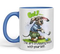 Vixar Golf … The Art of playingfetch with Your self, Joke sarkasm Ceramic Coloured Mug Cup for Tea Coffee Hot Brew 330ml 11Oz Gift (C Blue)