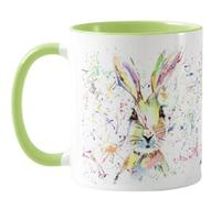Vixar Hare Bunny Rabbit Watercolour Rainbow Art Coloured Mug Cup, Gift, Birthday, Work, Office, Christmas Tea Coffee (L Green)