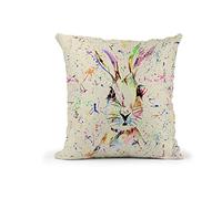 Vixar Hare, bunny Rabbit Watercolour Rainbow Art Linnen Cushion With filling or cover only, 40x40cm, gift, christmas, Birthday (Cover Only) (Cover Only)