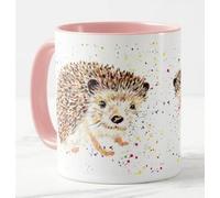 Vixar Hedgehog British Wildlife Hand Painted Design Watercolour Art Coloured Mug Cup Gift Birthday Work Office Christmas Tea Coffee (Pink)