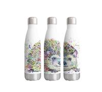 Vixar Hedgehog British Wildlife Watercolour rainbow art Bottle double Wall insulated Stainless steel sport Drinks 500ml WHITE Gift ideal for school work office Oudoor sports keeps Hot and Cold Drinks